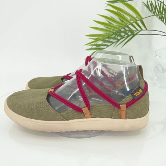 Teva Women's Mary Jane Voya Infinity Size 8 Green Red Fabric Flat Slip On Shoes - Picture 5 of 12